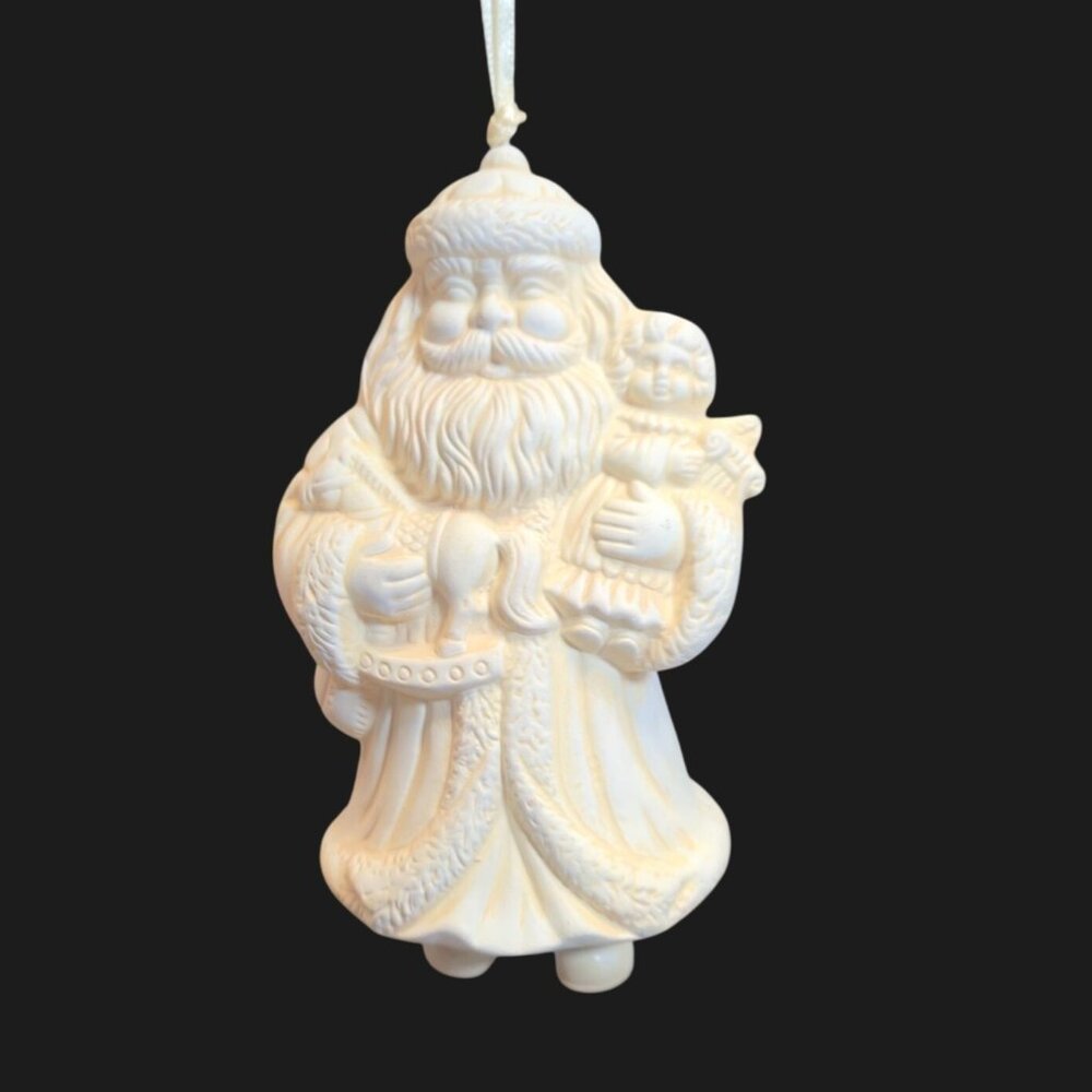 Vintage Old World Santa Bell Christmas Ornament White moving feet St Nick figure